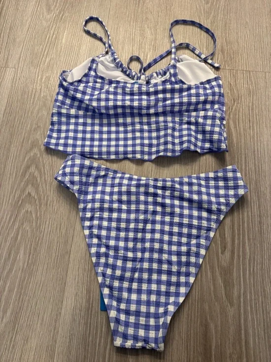 Cupshe Blue White Gingham Ruffle Bikini Set - Picture 4 of 6